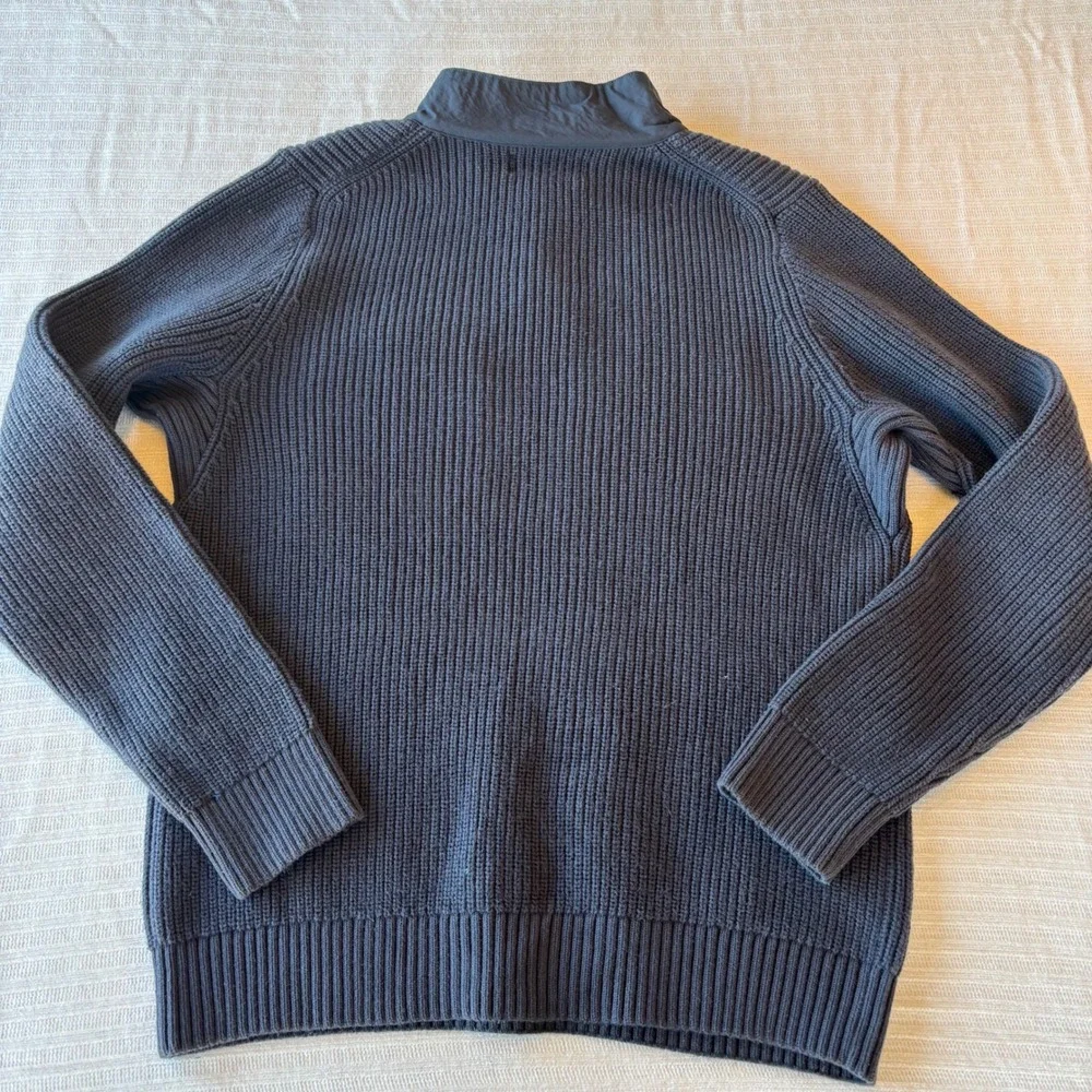 Duluth Trading Co Mens Gray Ribbed Henley Sweater Nylon Trim Elbow Patches M